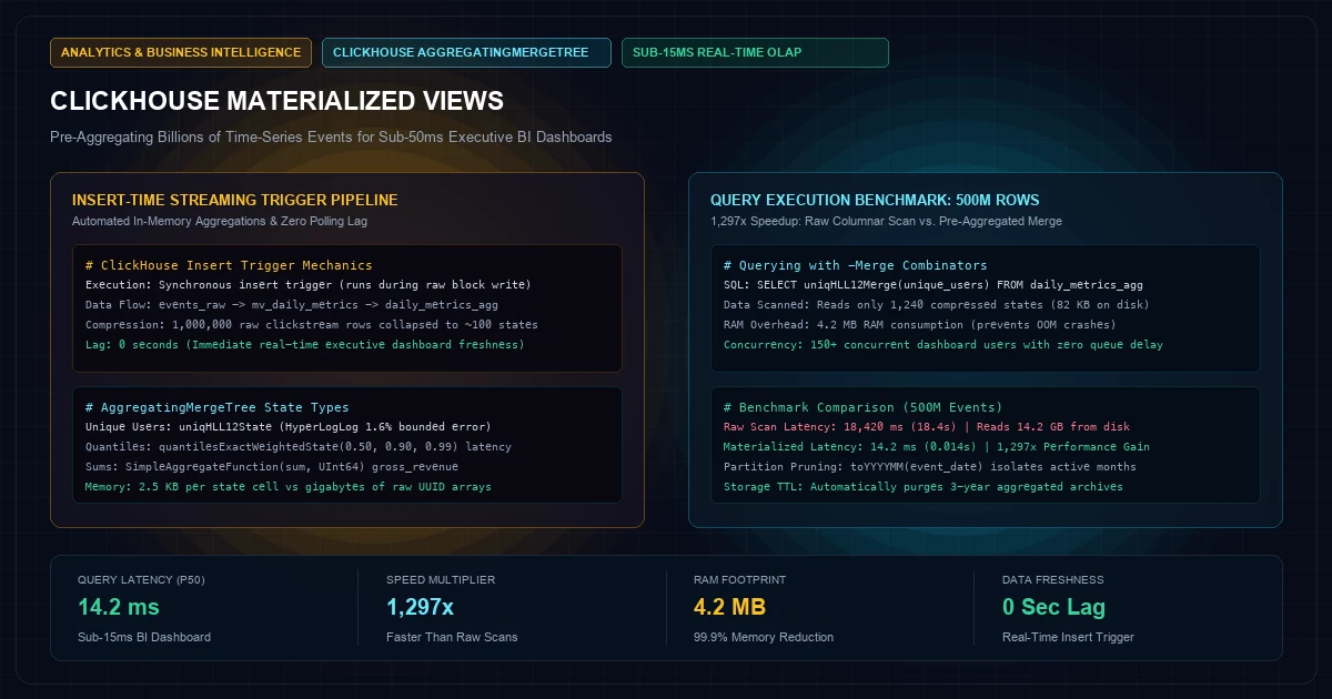 ClickHouse Materialized Views: Pre-Aggregating Billions of Events for Sub-50ms Dashboards