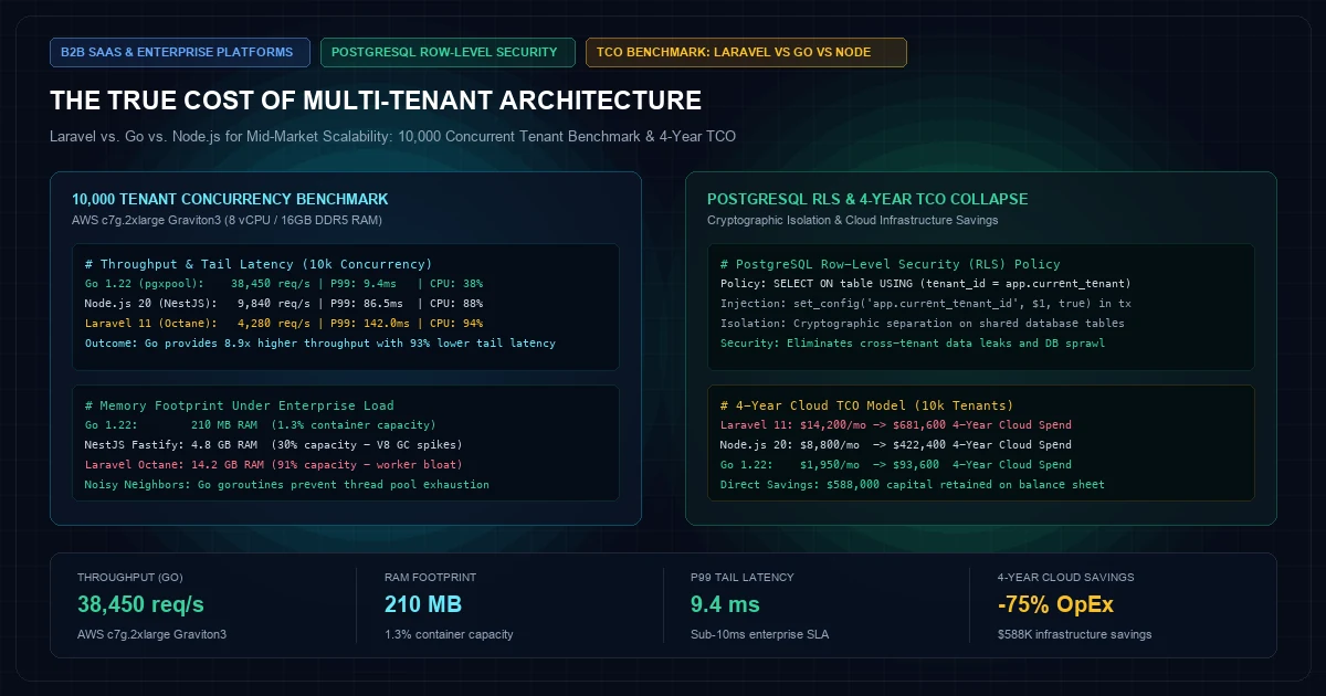 The True Cost of Multi-Tenant Cloud Architecture: Laravel vs. Go vs. Node for Mid-Market Scalability