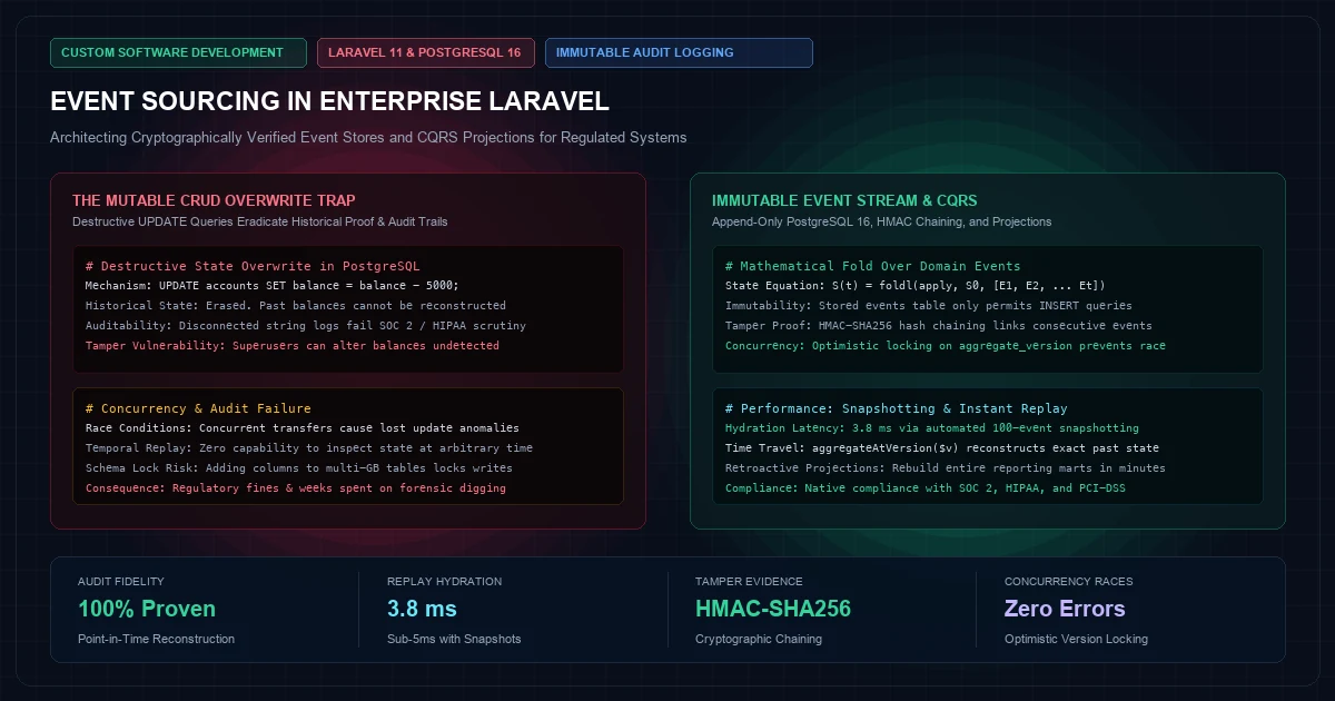 Event Sourcing in Enterprise Laravel: Designing Immutable Audit Logs for Regulated Systems