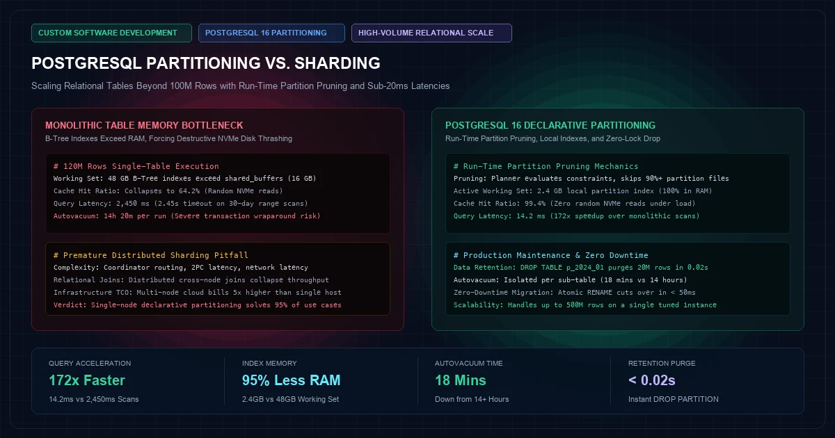 PostgreSQL Partitioning vs. Sharding: Managing Tables Beyond 100 Million Rows Without Slowdowns