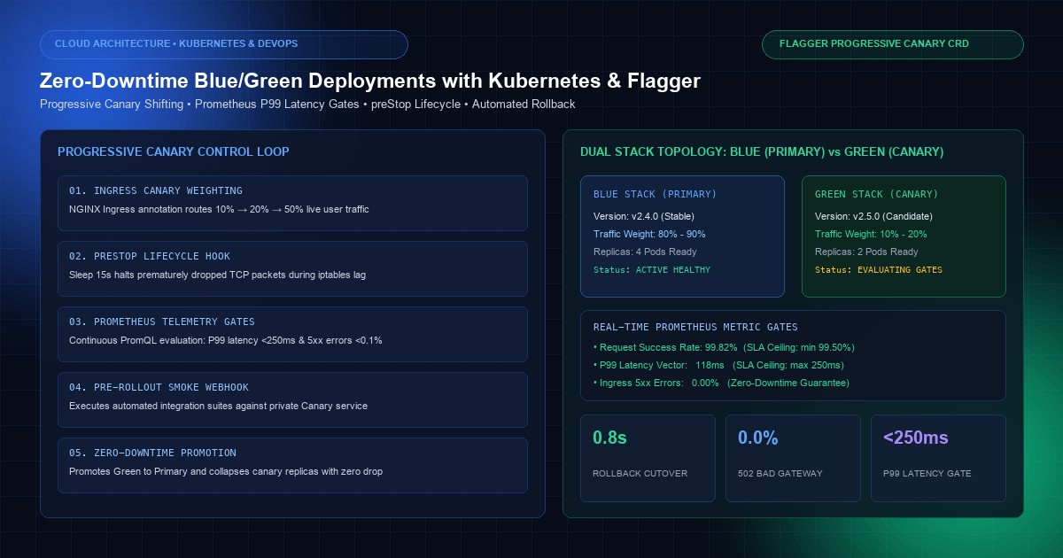 Zero-Downtime Blue/Green Deployments with Kubernetes Ingress & Flagger